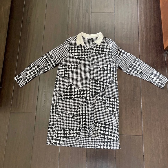 SALE! DKNY Shirt-Dress Black & White Houndstooth Pattern, Silk: Size L - Picture 2 of 10